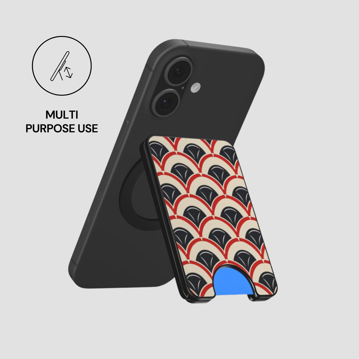 Phone case with geometric pattern on a light gray background