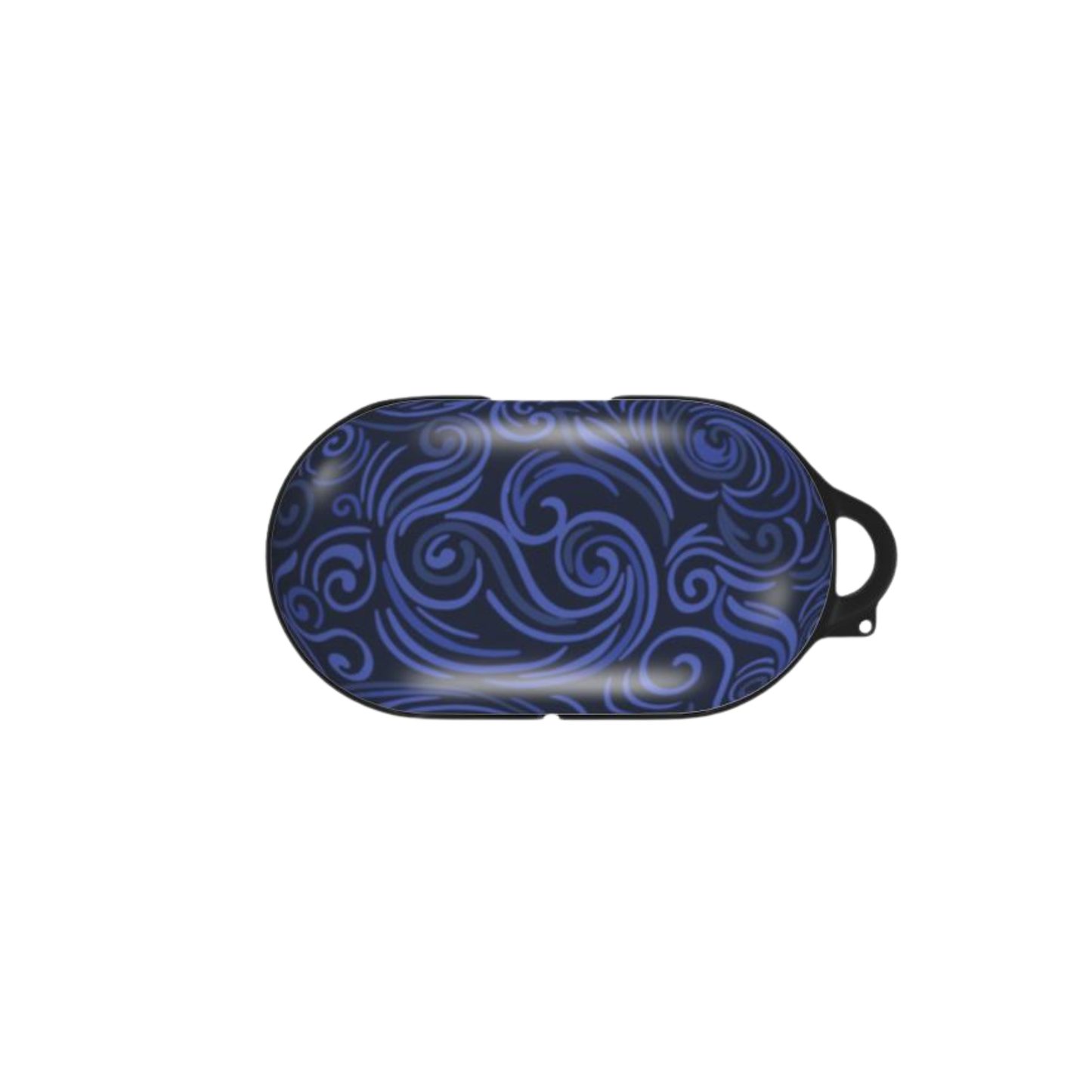 Blue and black patterned case on a white background