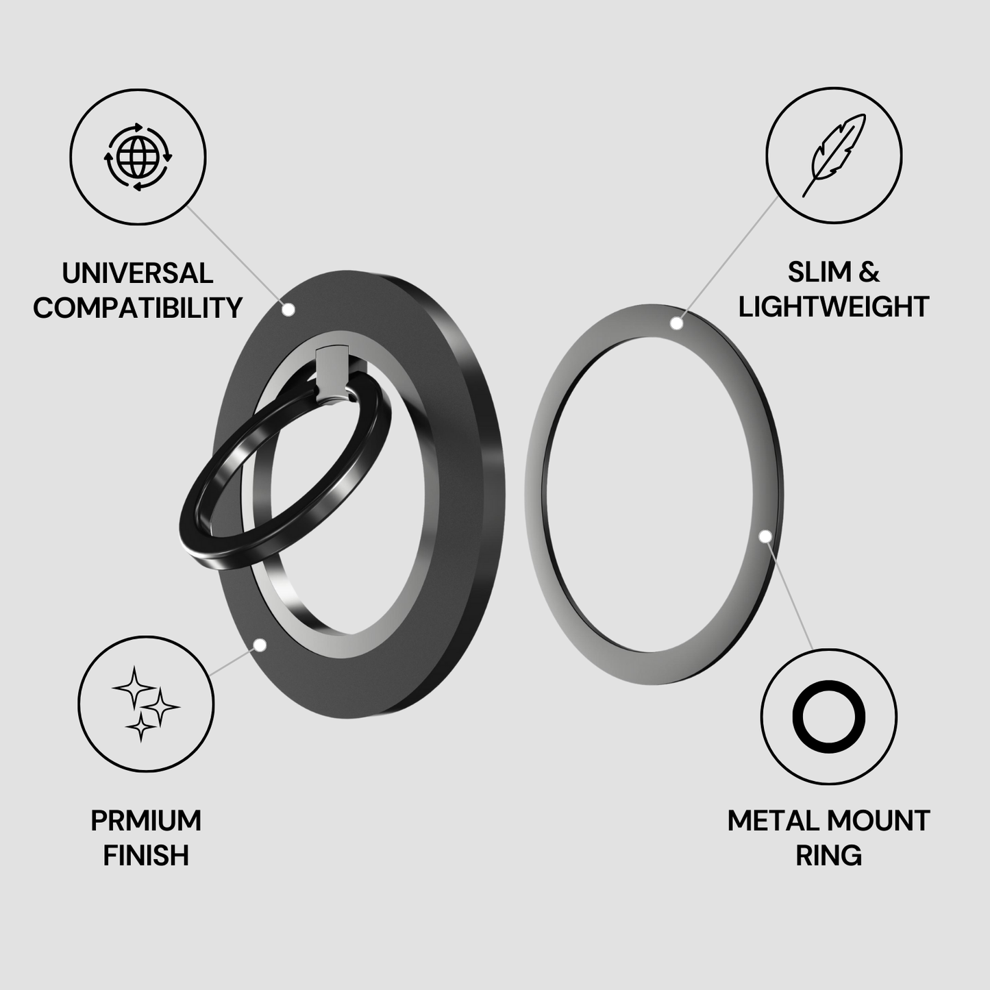 Metal mount ring with features highlighted on a light gray background | Casenari