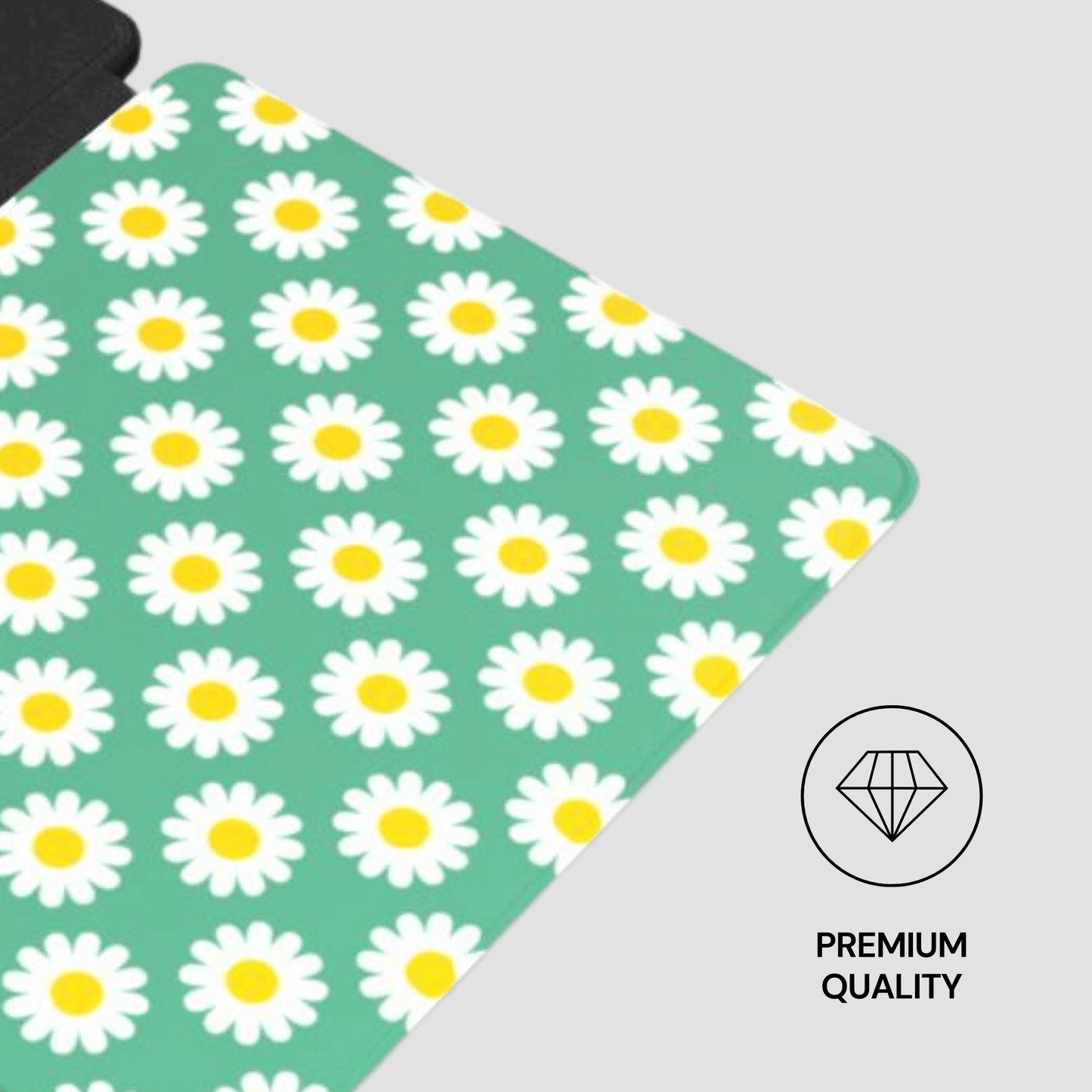 Yoga mat with daisy pattern on a green background