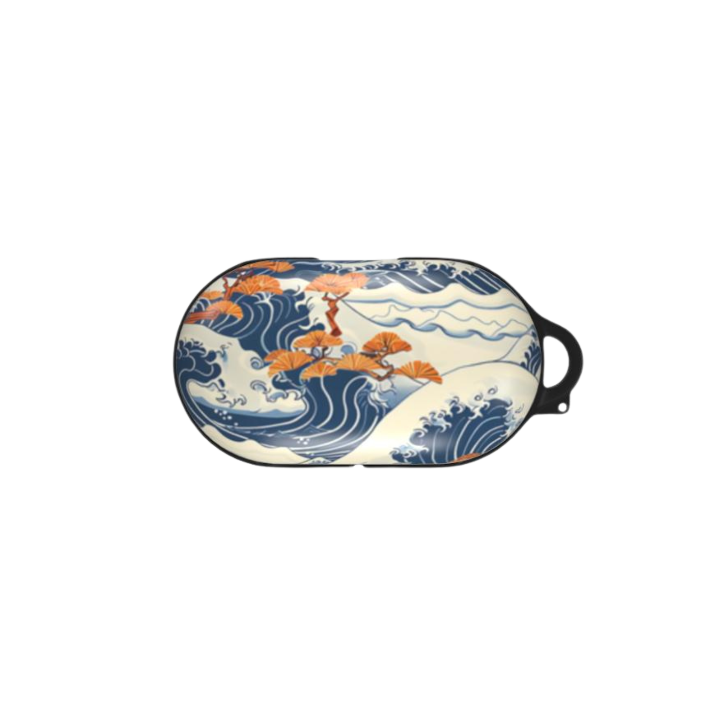 Earpod case with wave and cherry blossom design on a white background