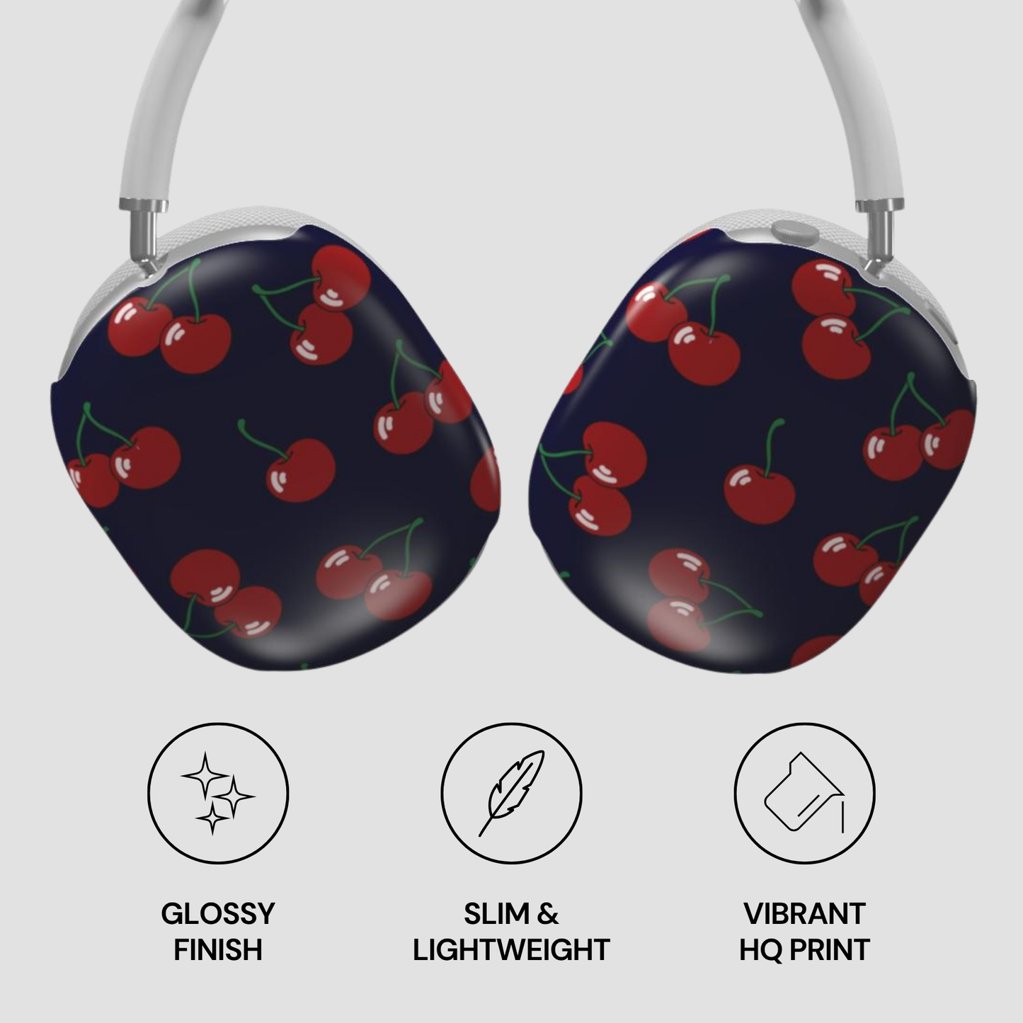 Headphone cases with cherry pattern on a white background