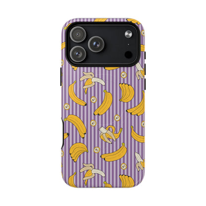 Phone case with banana pattern on a purple background