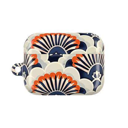Decorative bowl with blue, orange, and white pattern on a white background