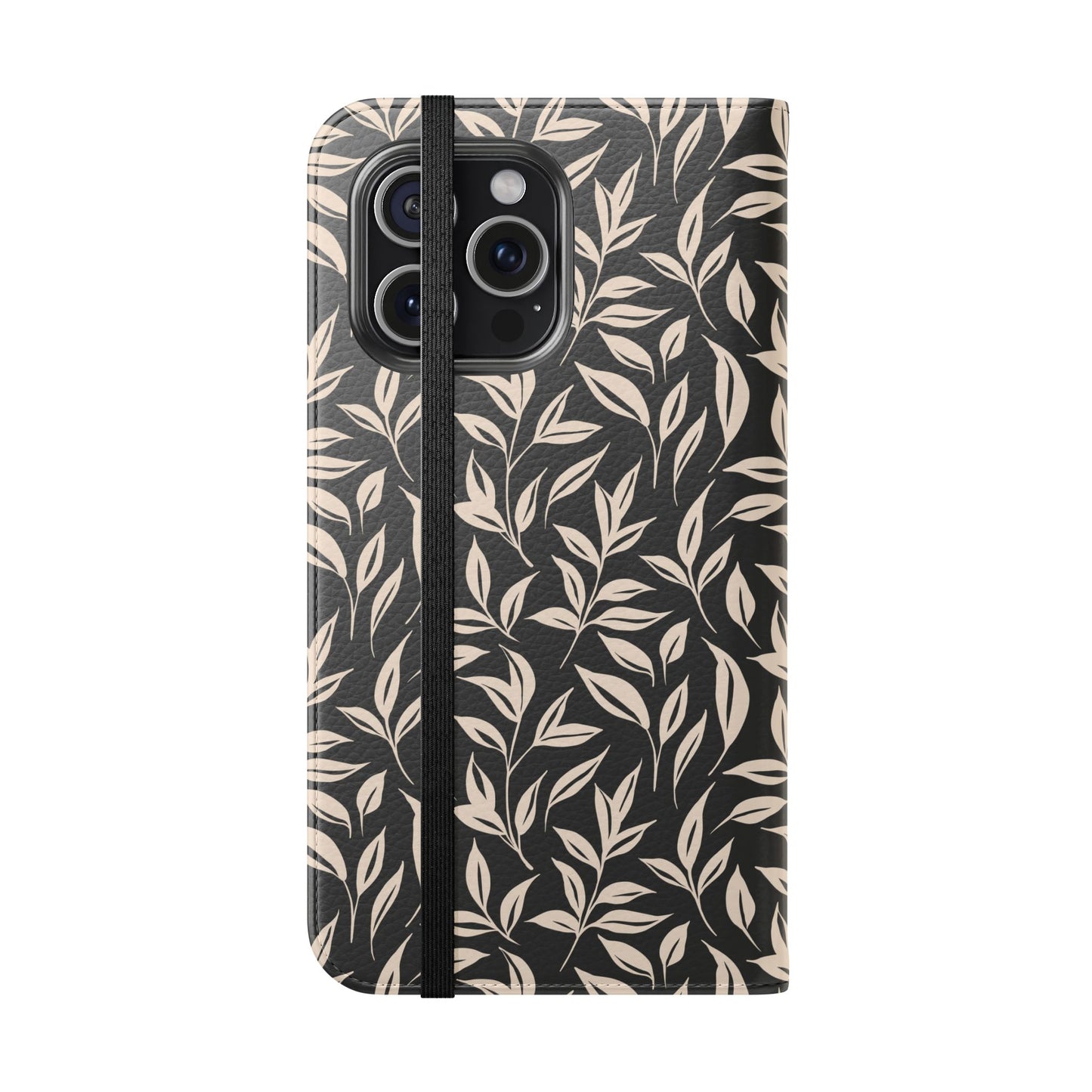 Phone case with leaf pattern on a white background