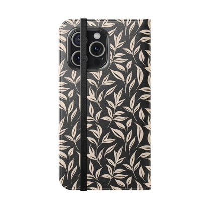 Phone case with leaf pattern on a white background