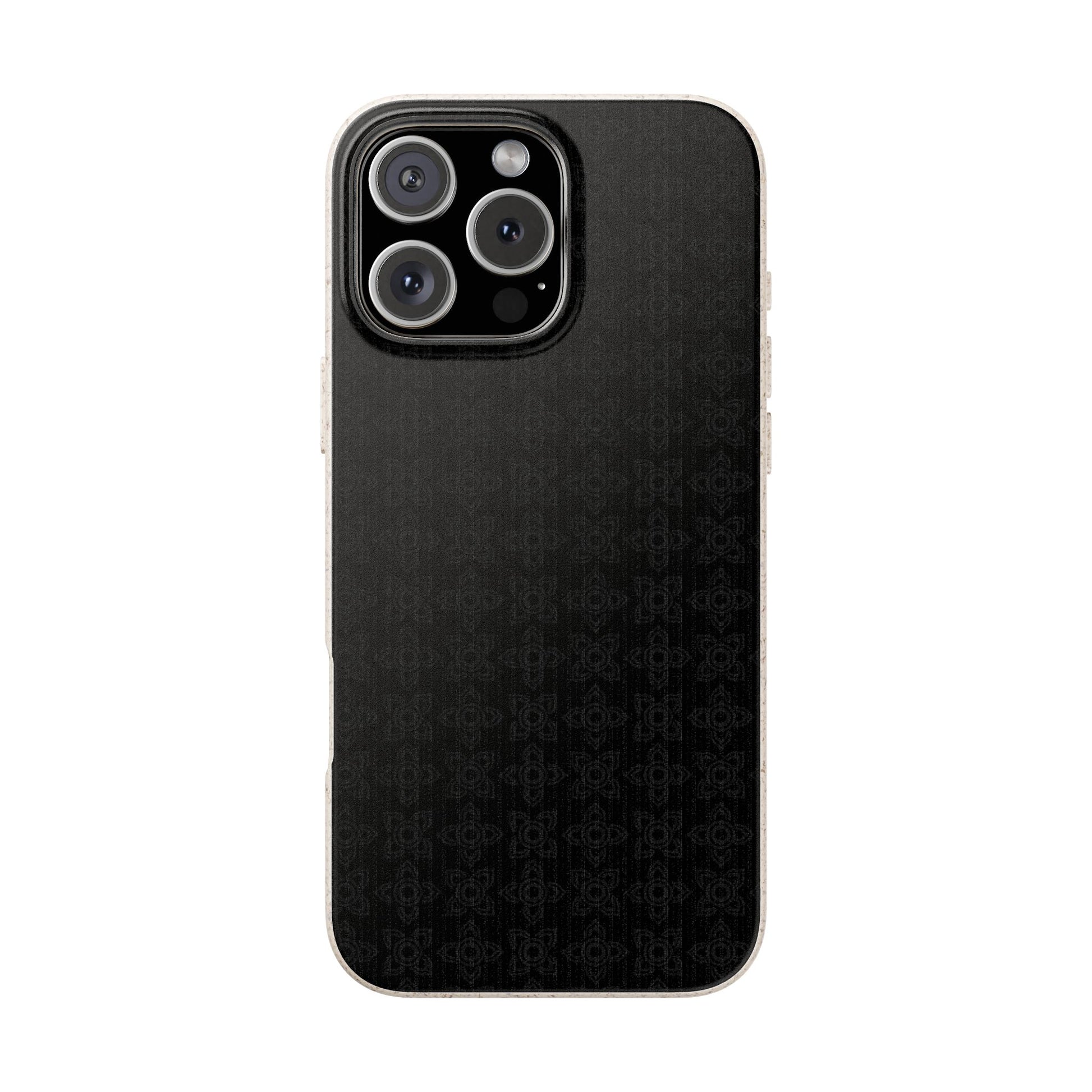 Black phone case with a textured pattern on a white background