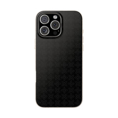 Black phone case with a textured pattern on a white background
