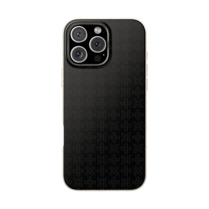 Black phone case with a textured pattern on a white background