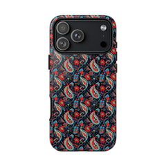 Phone case with a colorful paisley pattern on a white background