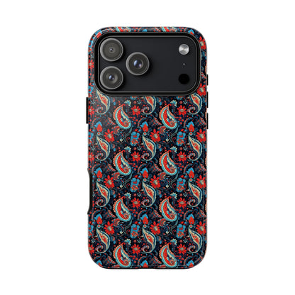 Phone case with a colorful paisley pattern on a white background