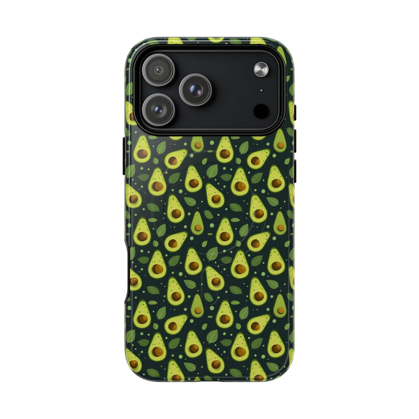 Phone case with avocado pattern on a white background