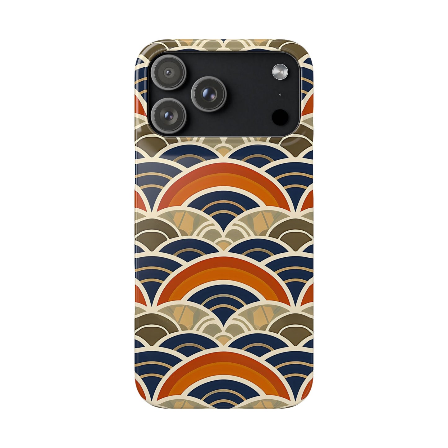 Phone case with a geometric wave pattern on a white background