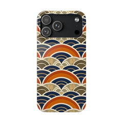 Phone case with a geometric wave pattern on a white background