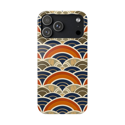 Phone case with a geometric wave pattern on a white background