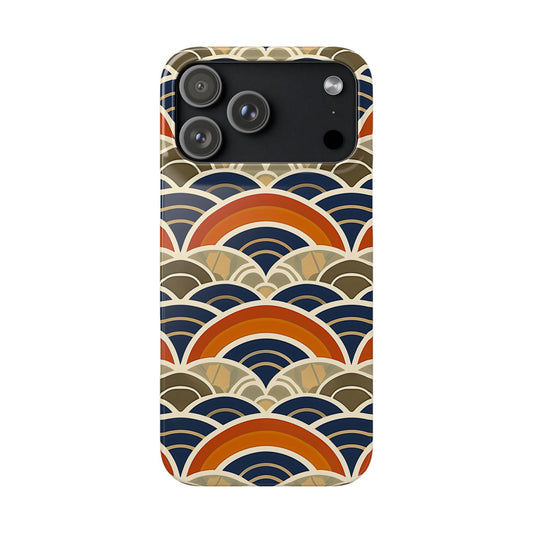 Phone case with a geometric wave pattern on a white background