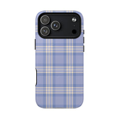 Blue plaid phone case on a white background