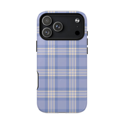 Blue plaid phone case on a white background