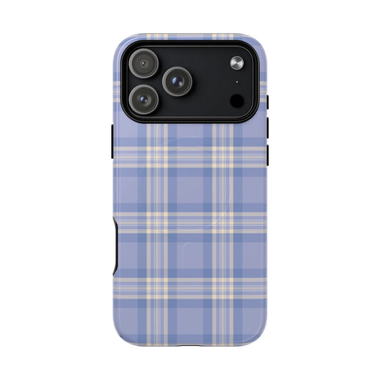 Blue plaid phone case on a white background