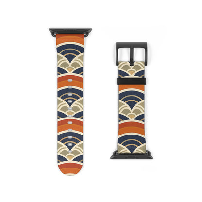 Watch band with a colorful wave pattern on a white background