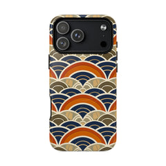 Phone case with a colorful wave pattern on a white background