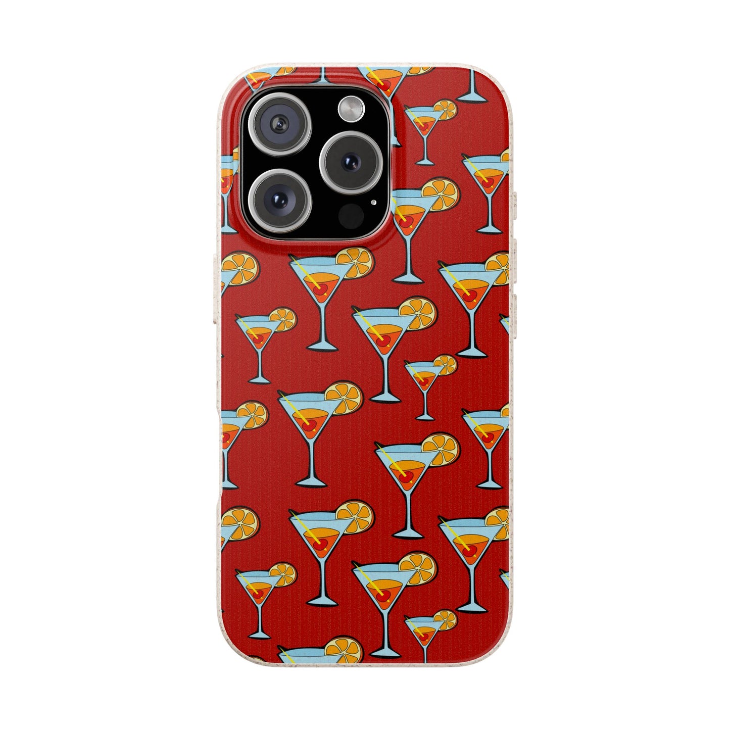 Phone case with cocktail pattern on a red background