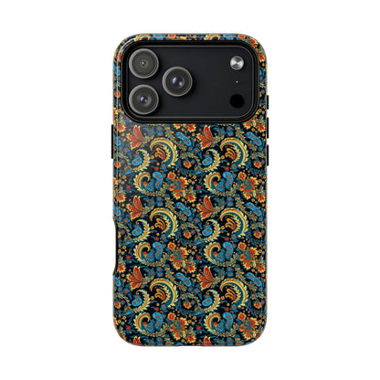 Phone case with a colorful paisley pattern on a white background