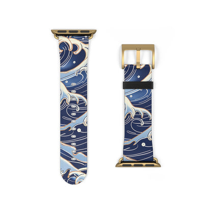 Watch band with blue and gold design on a white background