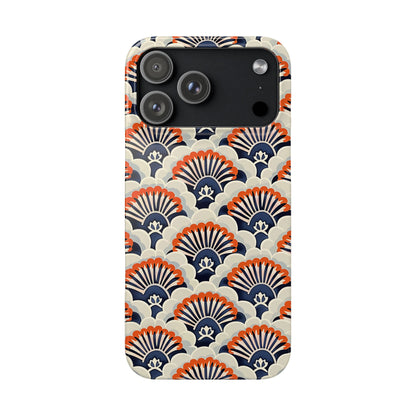 Phone case with geometric fan pattern on a white background