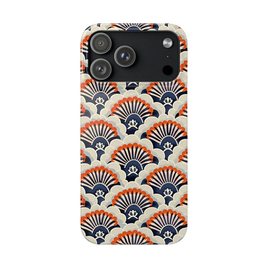 Phone case with geometric fan pattern on a white background