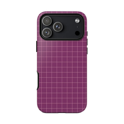 Phone case with a purple grid pattern on a white background