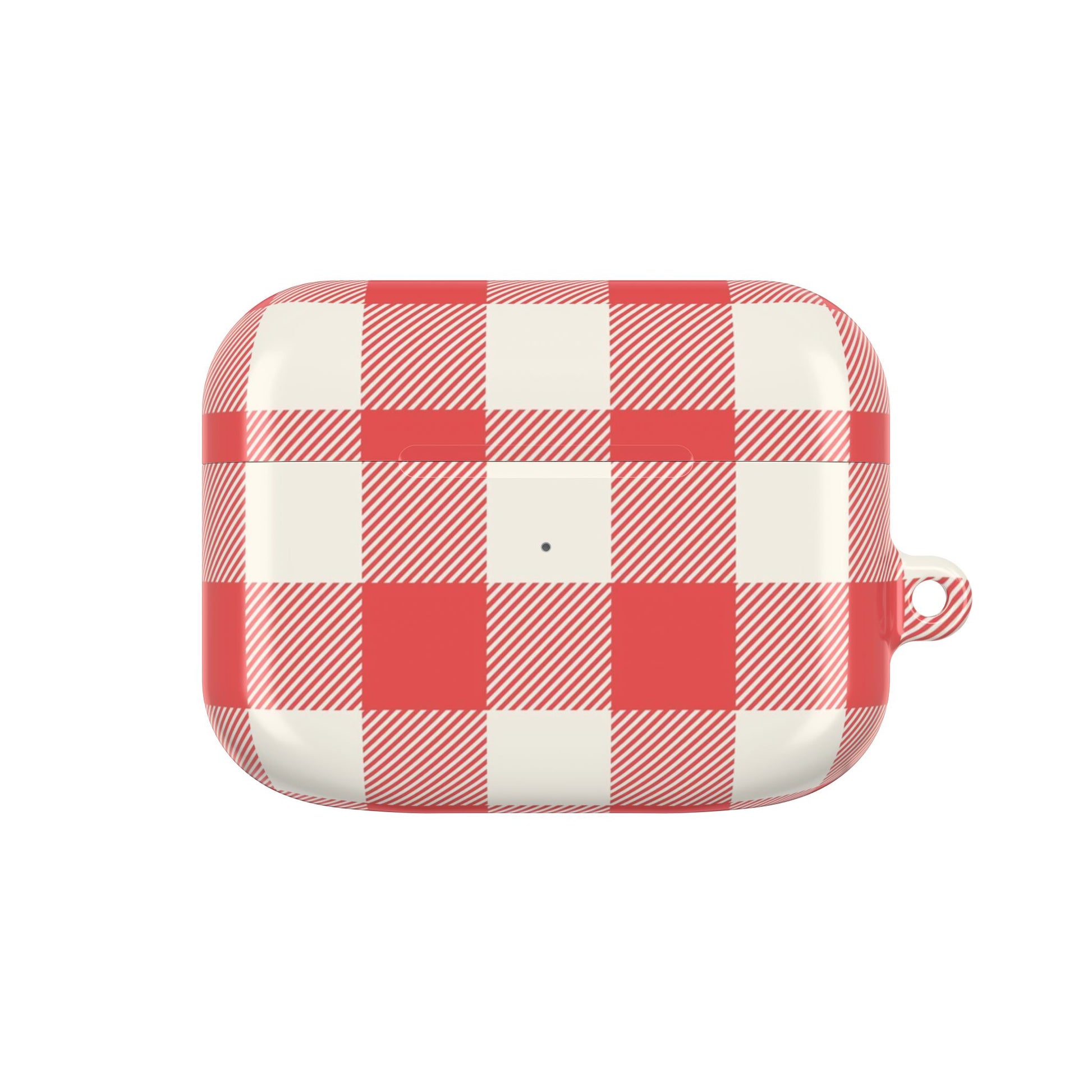 Red and white checkered pouch on a white background
