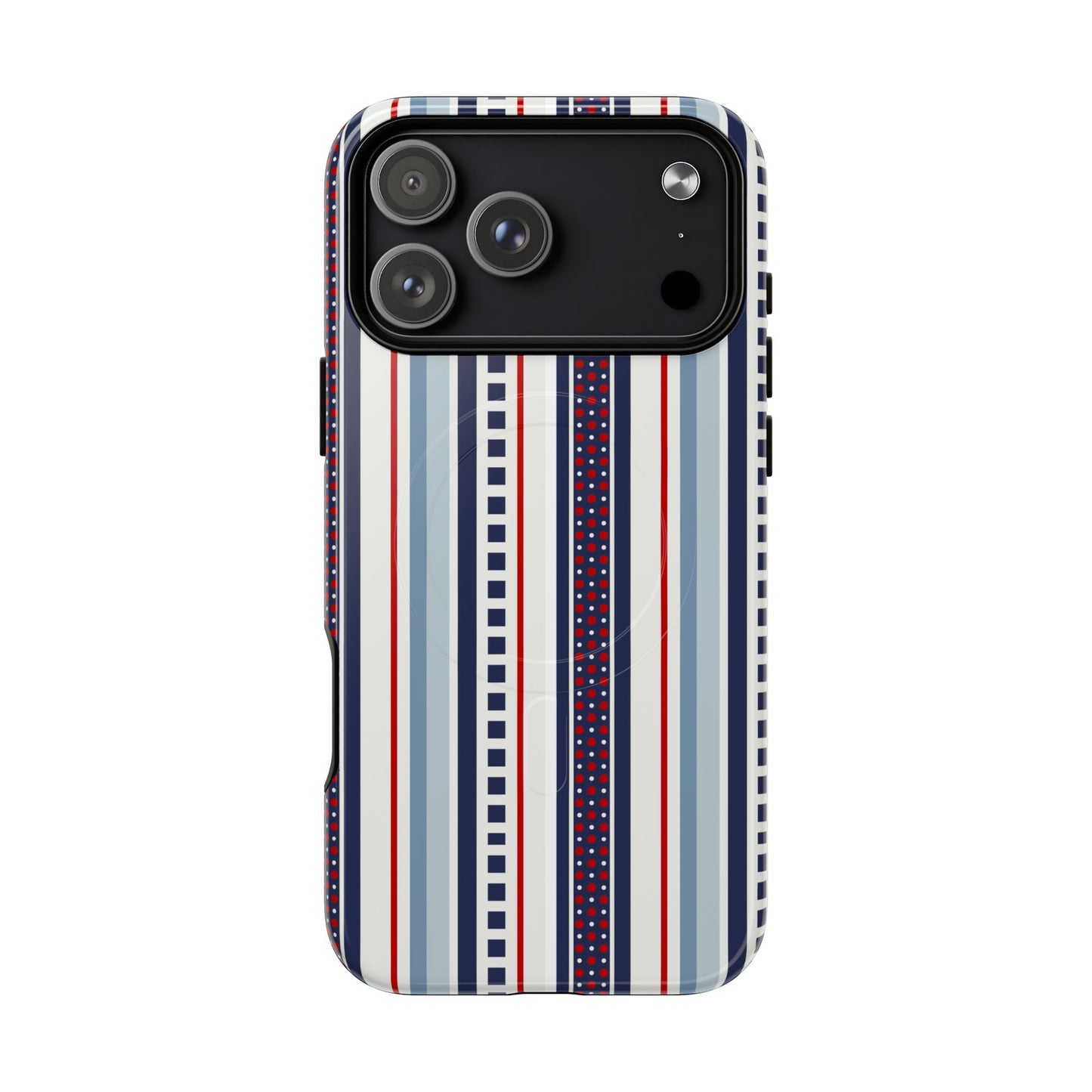 Phone case with striped pattern on a white background