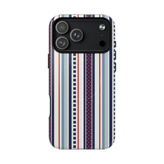 Phone case with striped pattern on a white background