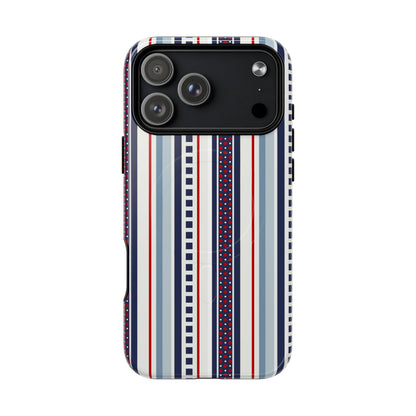 Phone case with striped pattern on a white background