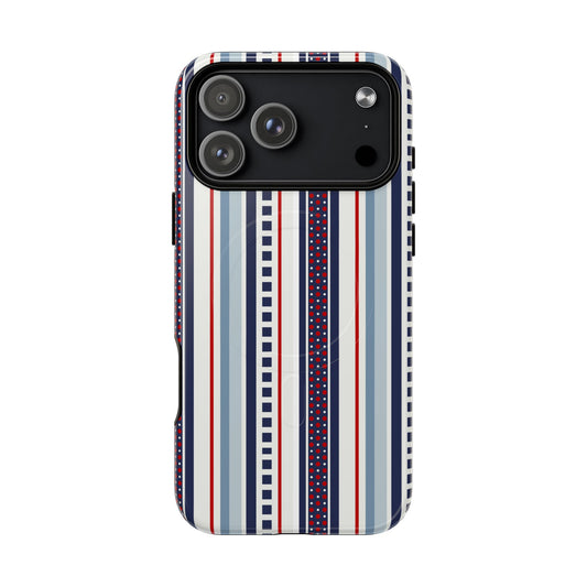 Phone case with striped pattern on a white background