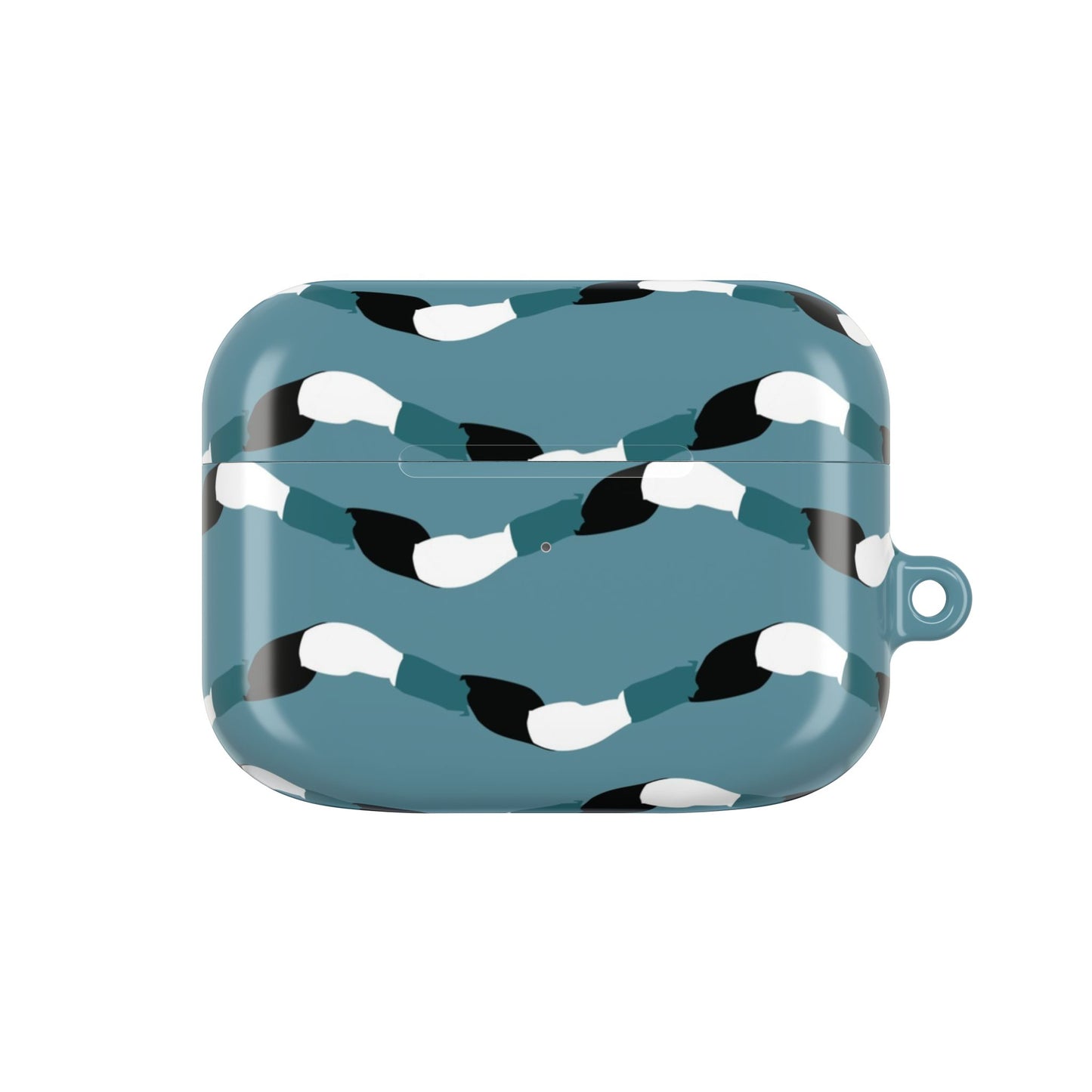 Blue case with black and white pattern on a white background