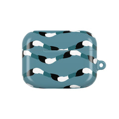 Blue case with black and white pattern on a white background