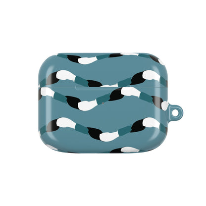 Blue case with black and white pattern on a white background