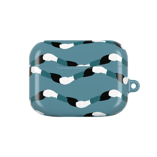 Blue case with black and white pattern on a white background