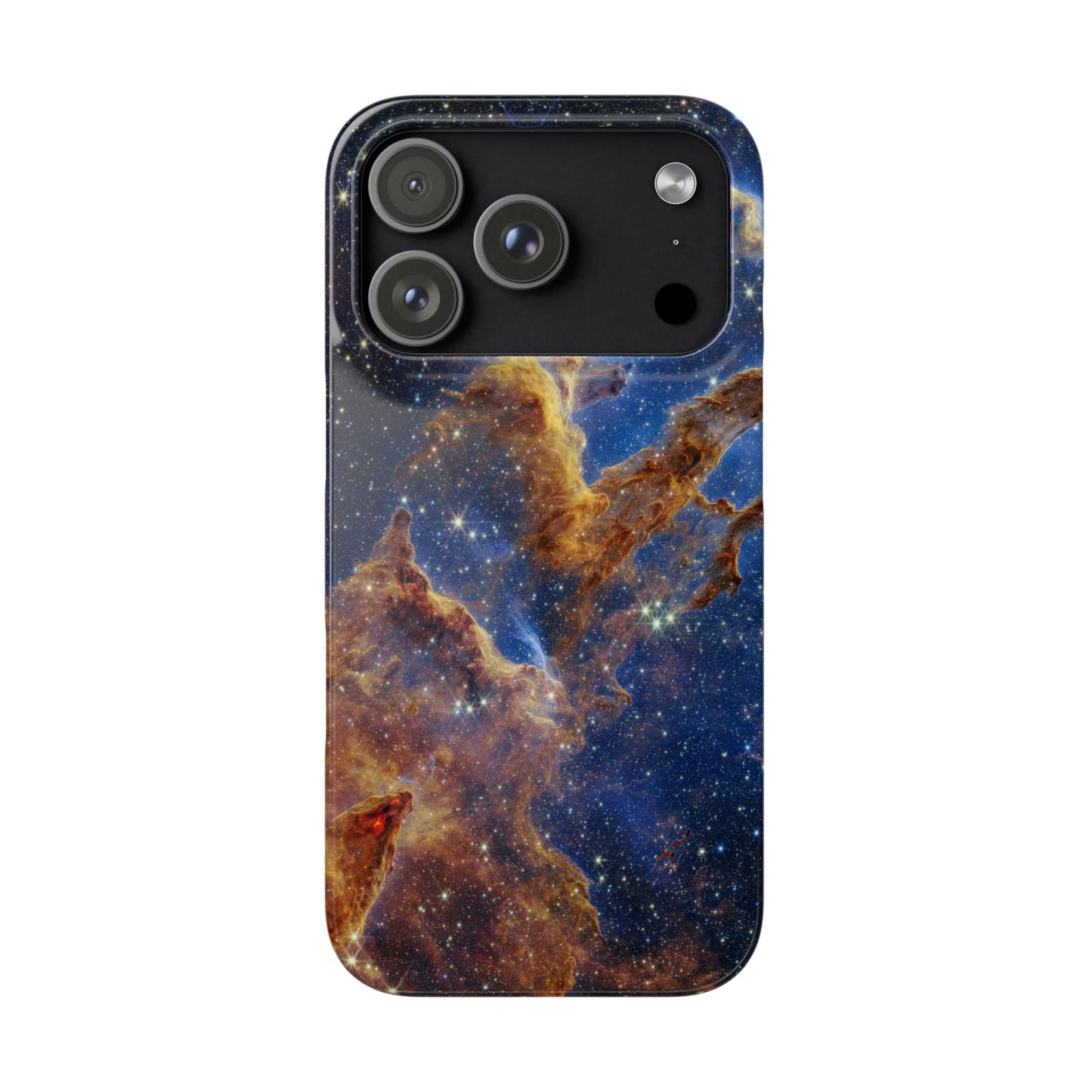 Phone case with a space-themed design on a white background