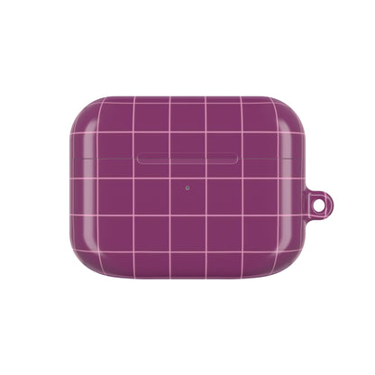 Purple protective case for wireless earbuds on a white background
