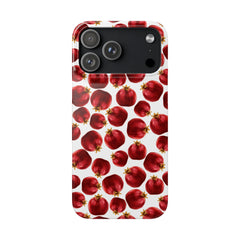Phone case with red pomegranate pattern on a white background