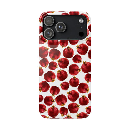 Phone case with red pomegranate pattern on a white background