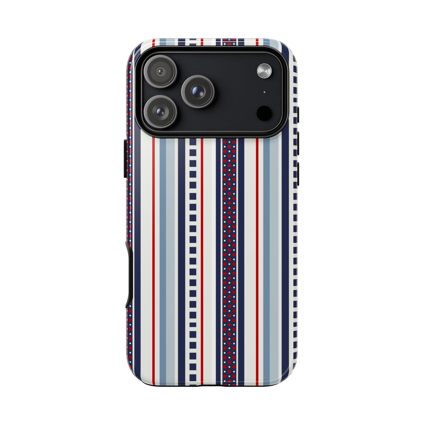 Phone case with striped pattern on a white background