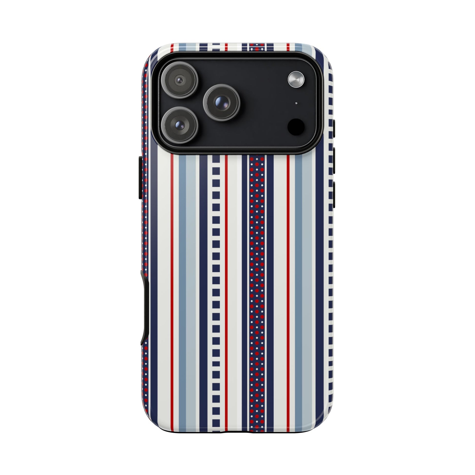 Phone case with striped pattern on a white background