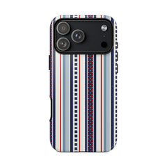Phone case with striped pattern on a white background
