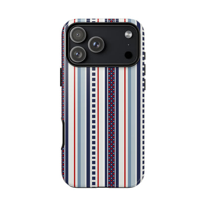 Phone case with striped pattern on a white background