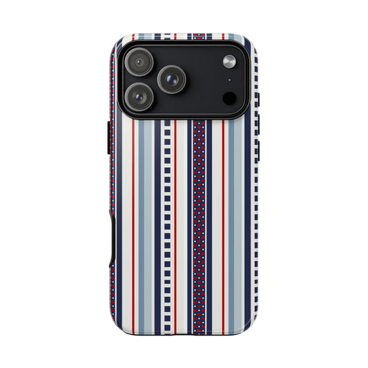 Phone case with striped pattern on a white background