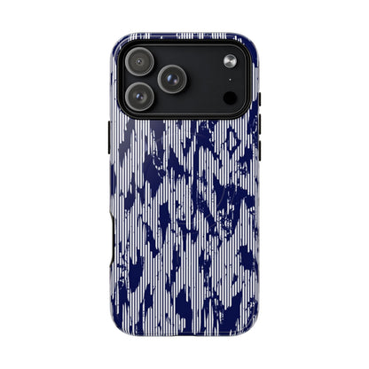 Phone case with blue abstract pattern on a white background